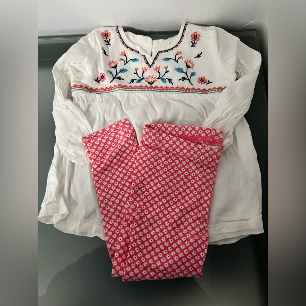 Carter's White Top with Pink Floral Trim